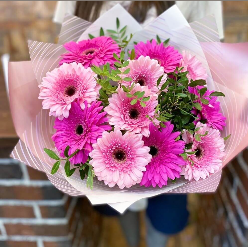 Букет из 11 гербер с фисташкой 