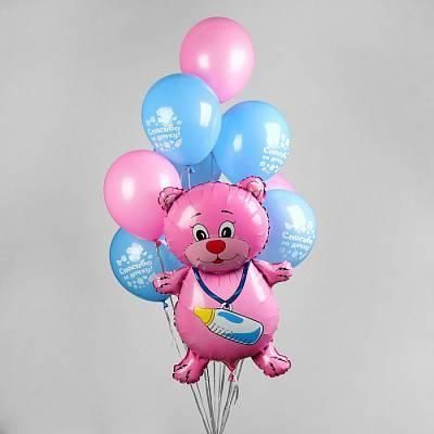 Фонтан из шаров - Мишка с соской - 12" 34"