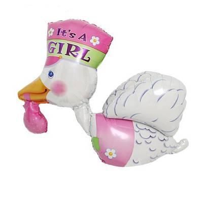 Шар фольгированный - Аист розовый - 23"