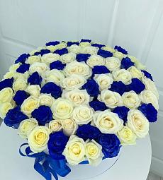 101 Роза в Коробке (синие и белые)